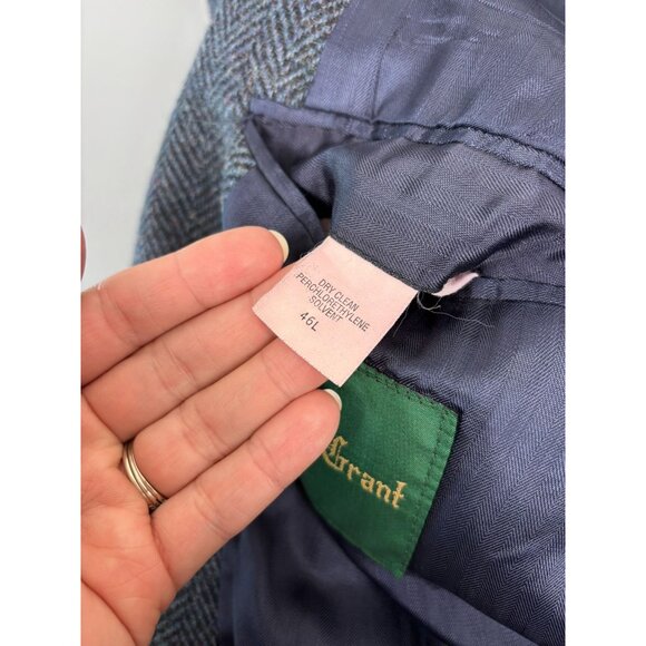 Vintage Sutter and Grant men's 46L blue herringbone tweed wool blazer sport coat - Picture 7 of 8